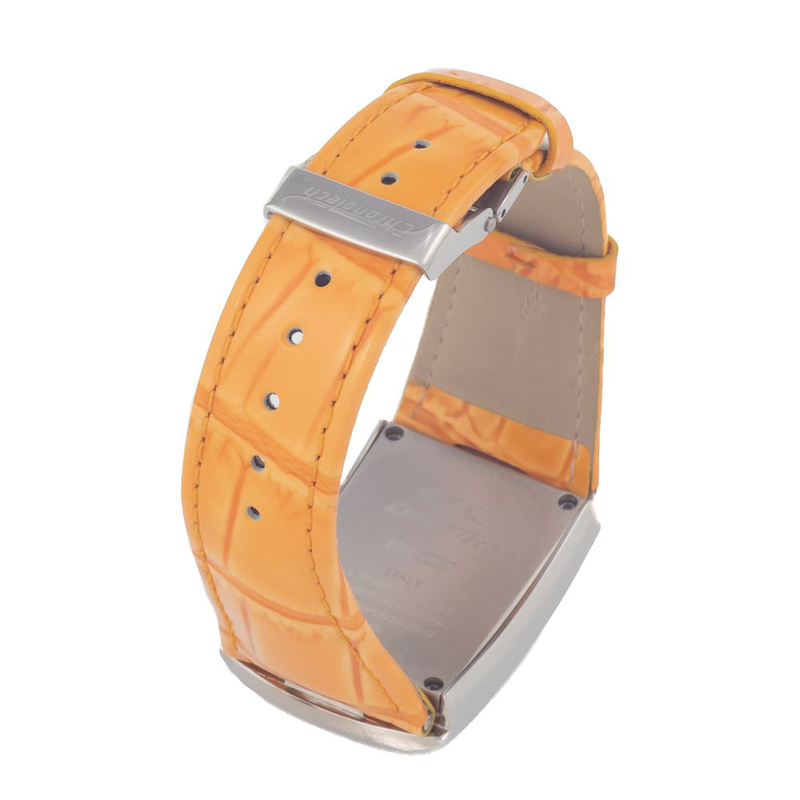 Orange leather dress watch-null