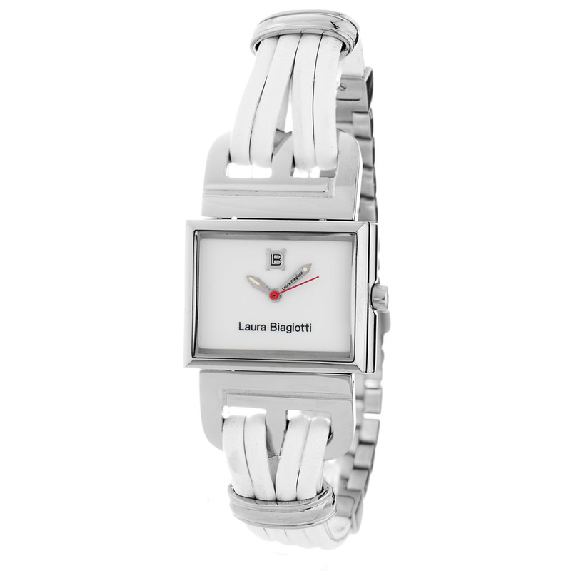 White leather dress watch-null