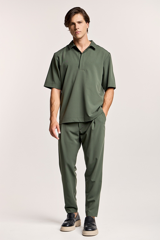 Pcoc 1/4 buttoned collar shortsleeve tee-null