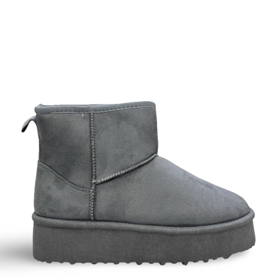Suede high-sole fur booties - grey, Grey, medium