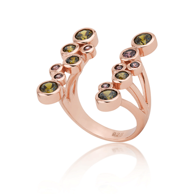 Bubbles open ring, Ruby-olivine Zircon, medium