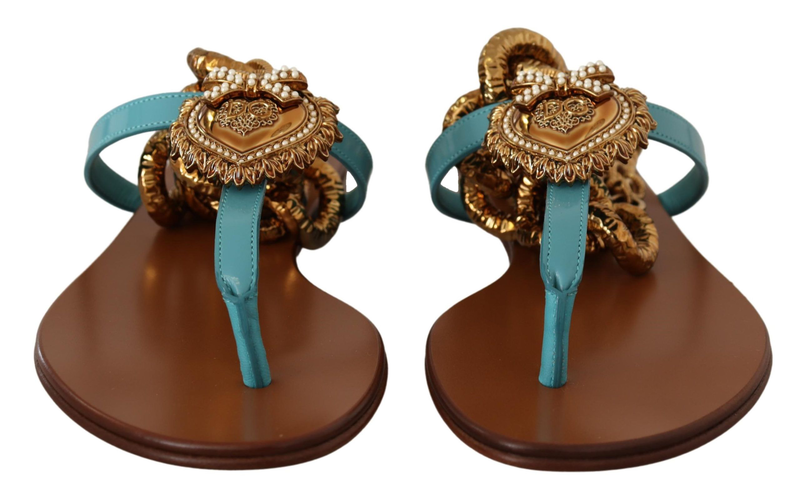 Blue leather devotion flats sandals-null
