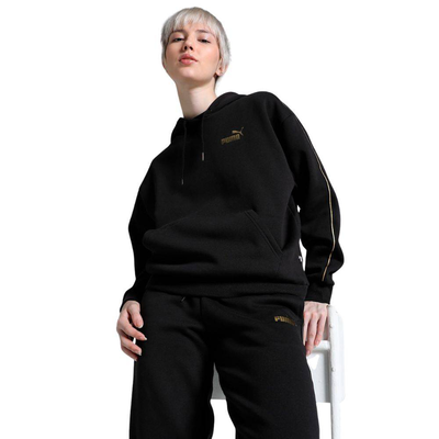 Essentials tape minimal gold hoodie fleece, Black, medium