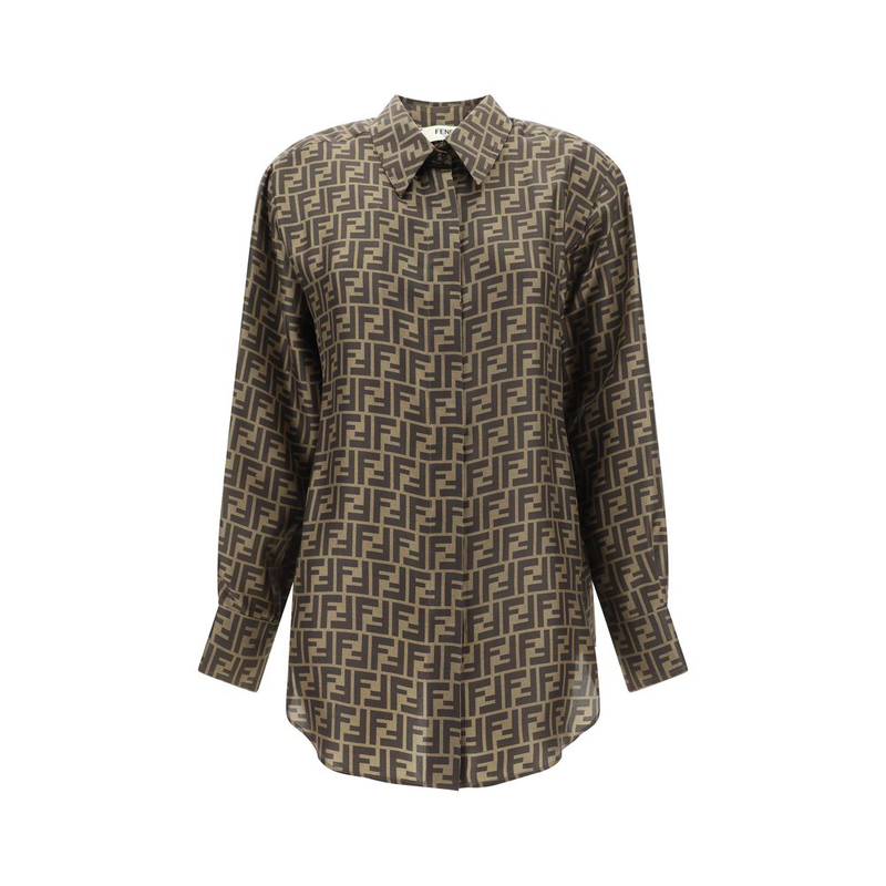 Brown silk pattern shirt-null