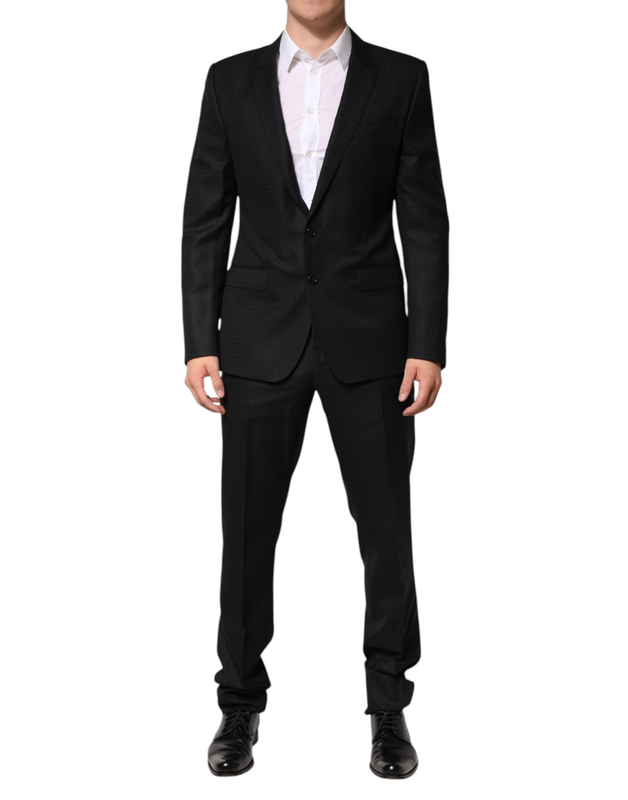 Black jacquard single breasted 2 piece suit-null