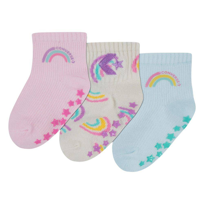 Converse rainbows 3pk gripper socks, Pink Foam, medium