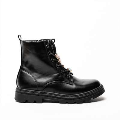 Miss belgini girls lace up chelsea boots with lace embellishments, Black, medium