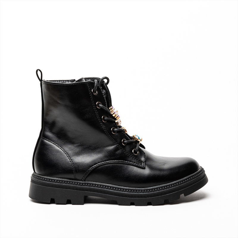 Miss belgini girls lace up chelsea boots with lace embellishments-null