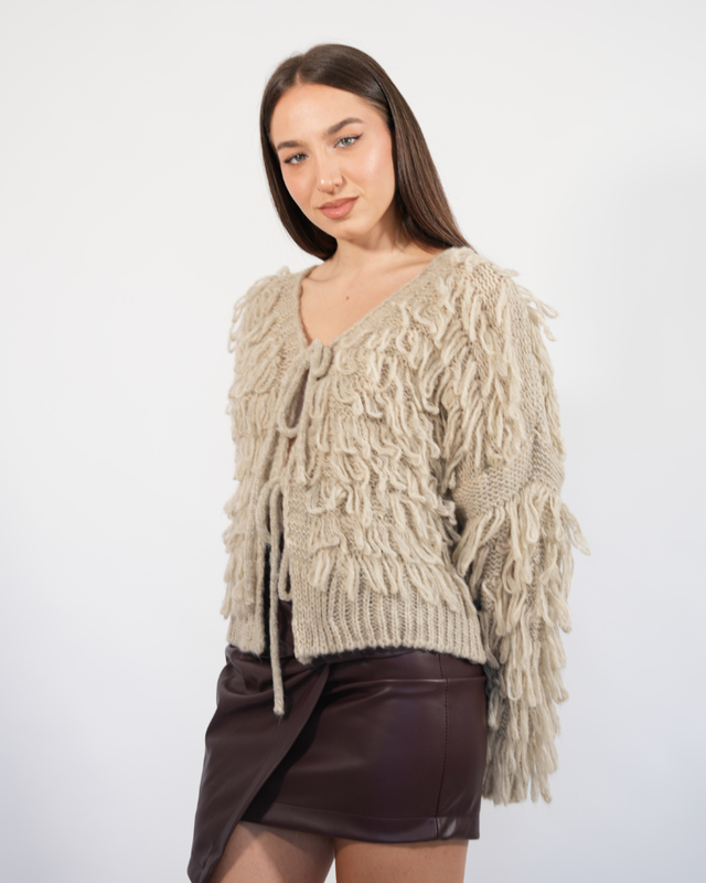 Fringed knitted gardigan 31127-null