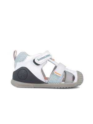 Biomecanics boys close toe sandals with velcro strap with contrast colour details, White, medium