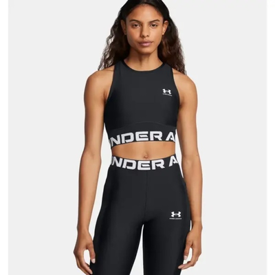 Under armour women heat gear rib tank top, Black, medium
