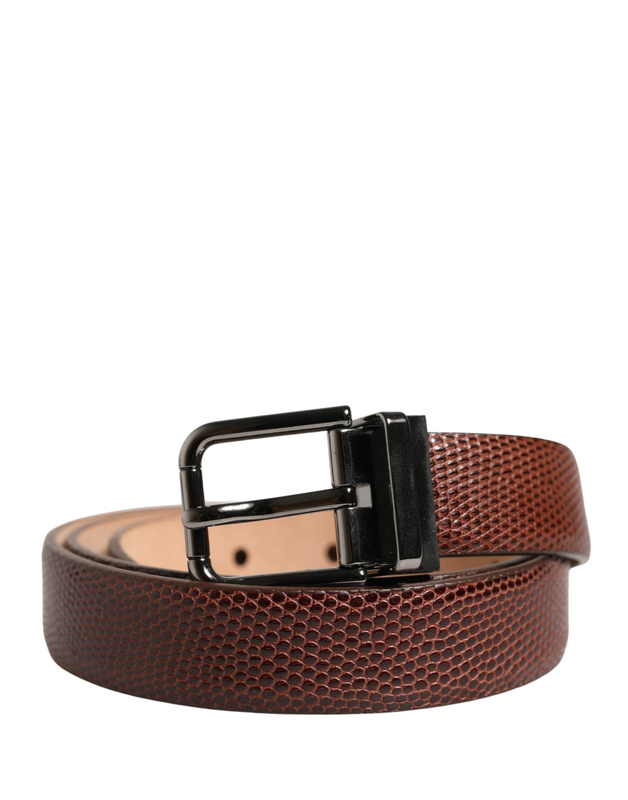 Men brown goatskin leather metal buckle belt-null