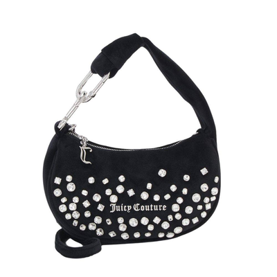 Blossom diamante velour small hobo, Black, medium