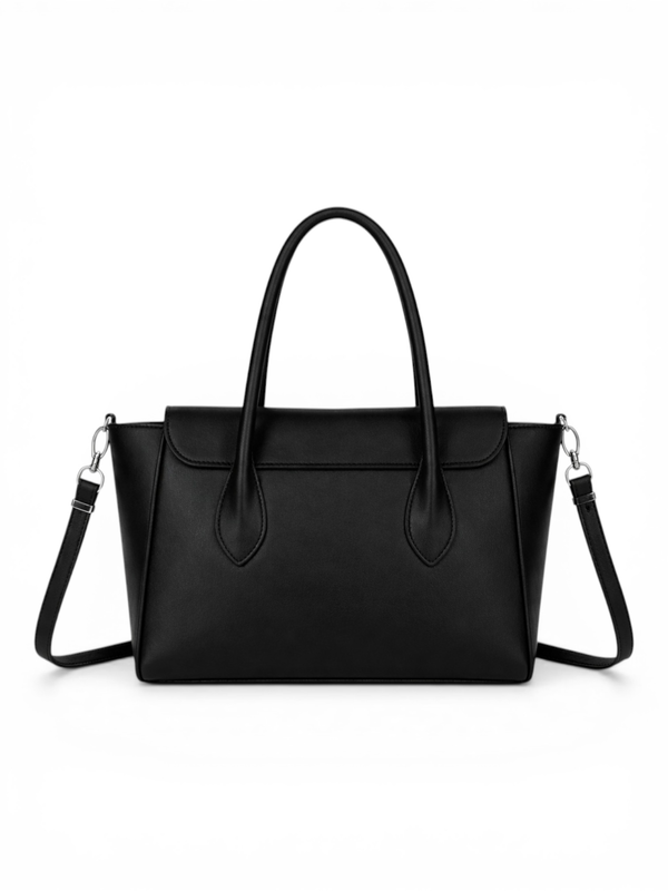 Structured top handle tote bag - black-null