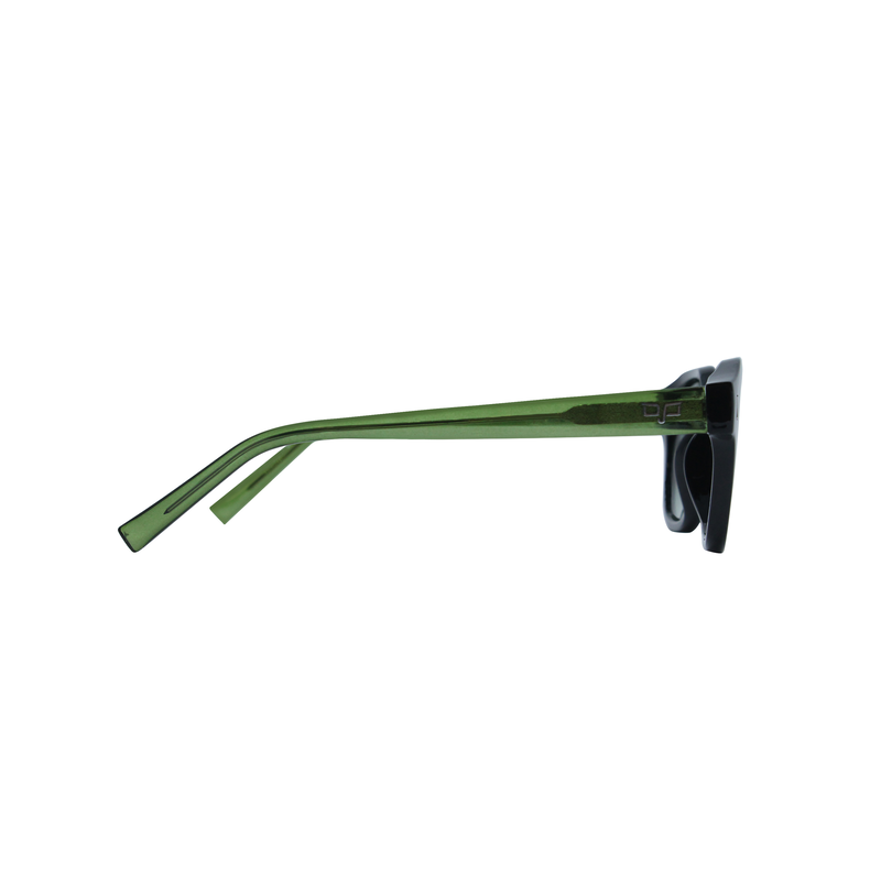 OJO sunglasses everyday round shine black frame with clear green temples and gradient green lensesrx image number null