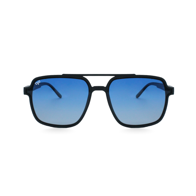OJO sunglasses man square black frame and temples with carbon fiber with polarised gradient blue len image number null