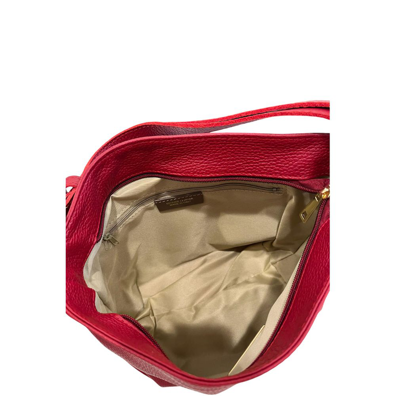 Red leather women shoulder bag-null
