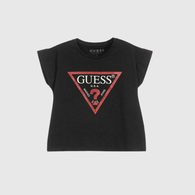 Girls cropped tshirt core, Black, medium