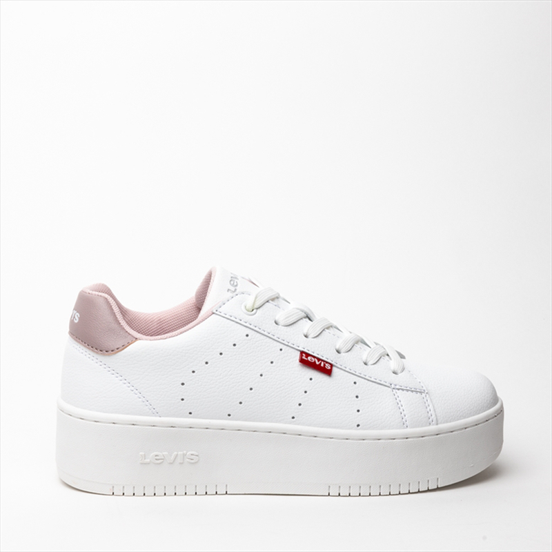 Levis girls white low cut lace up sneakers with pink heel-null