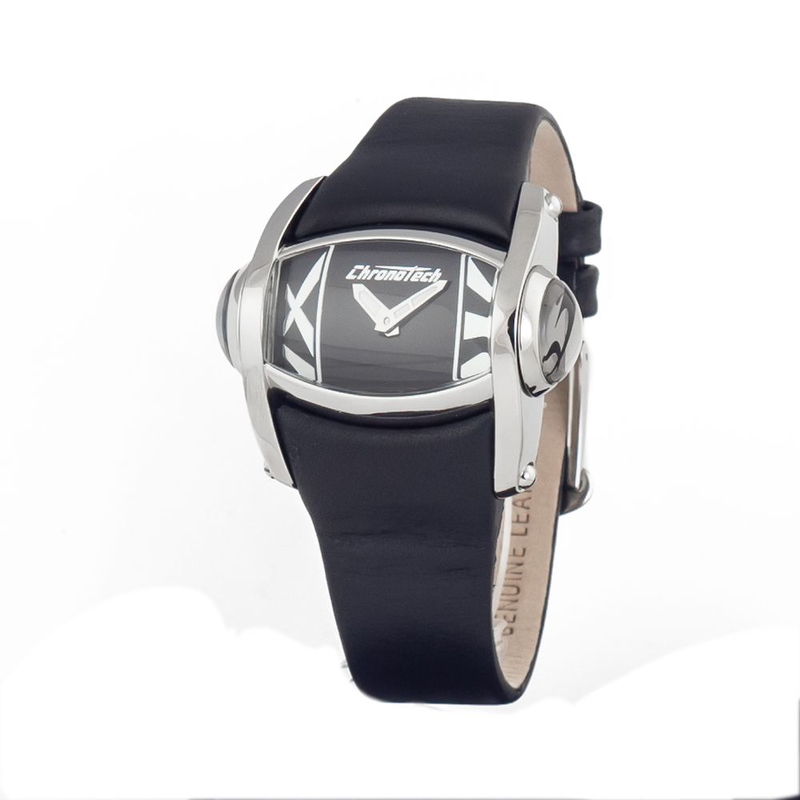 Black leather dress watch-null