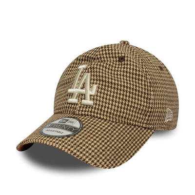 New era houndstooth 9twenty los angeles dodgers adjustable cap, Brown, medium