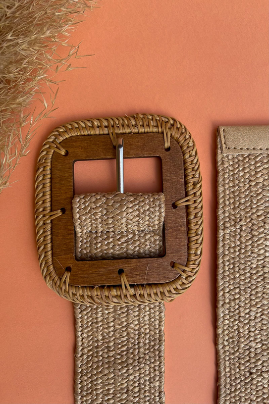 Wooden square buckle straw belt natural image number null