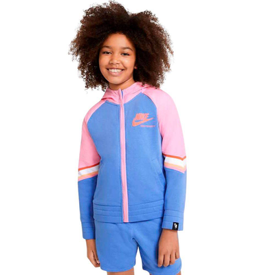 Girls sportswear heritage full-zip hoodie, Blue / Pink, medium