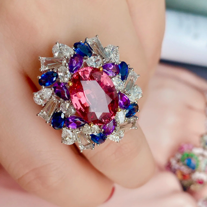 Ins colored cubin zircon coctail ring image number null