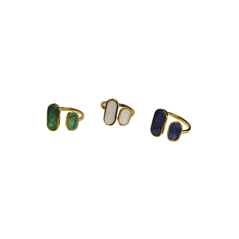 Stainless steel gold ring with blue, green or white details-null