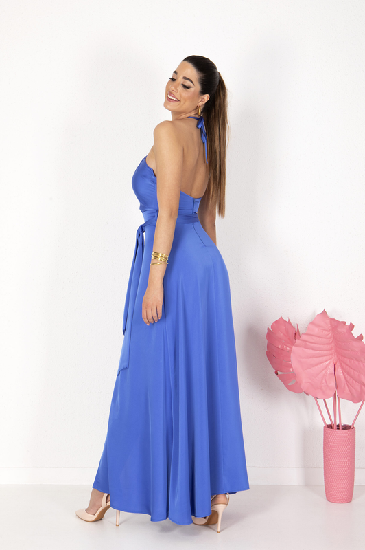 Satin maxi dress - cobalt blue , m-null