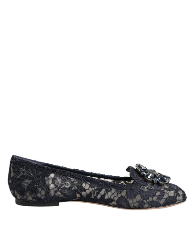 Blue taormina lace crystals flats shoes-null