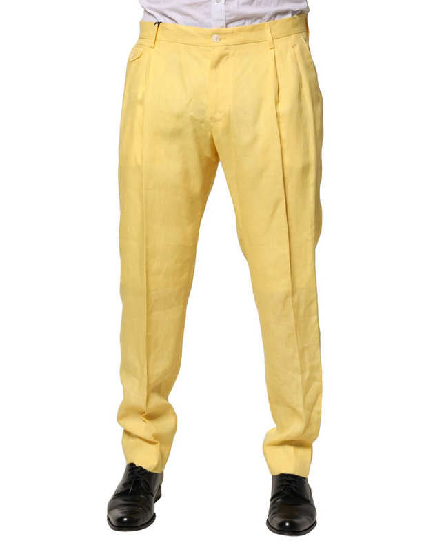Yellow flax tapered dress men pants-null