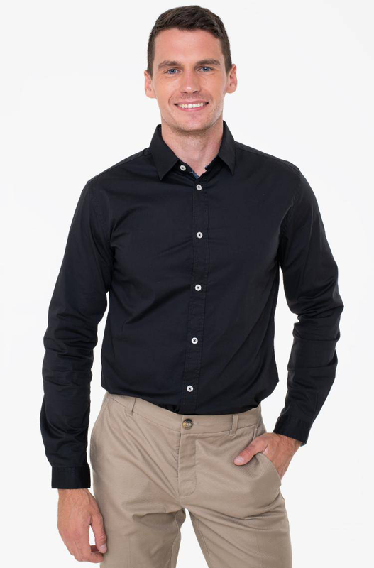 Product image: Tretch poplin hirt πουκαμισο ανδρικο black-null