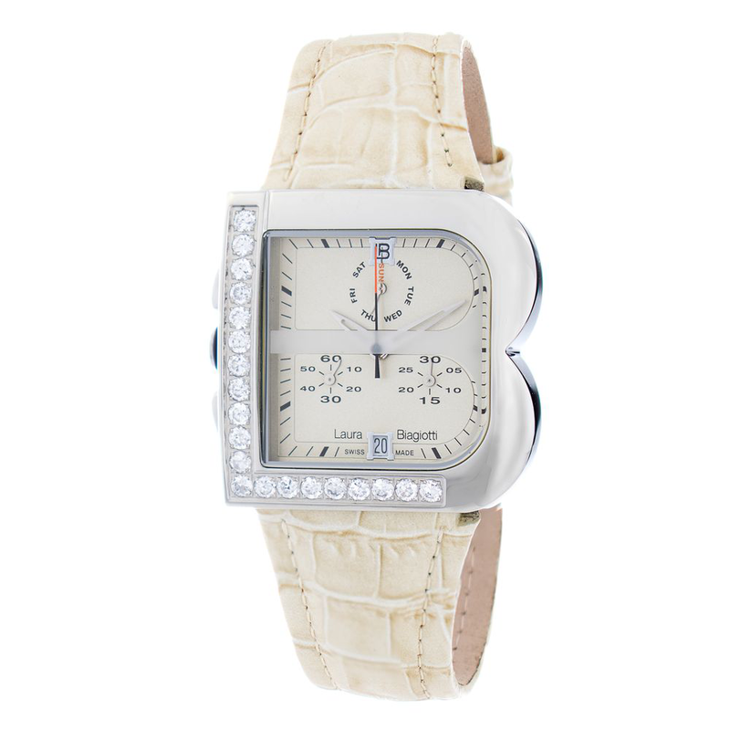 Beige leather dress watch-null