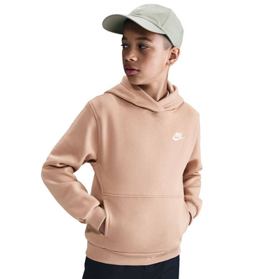 Kids club fleece pullover hoodie, Hemp / White, medium