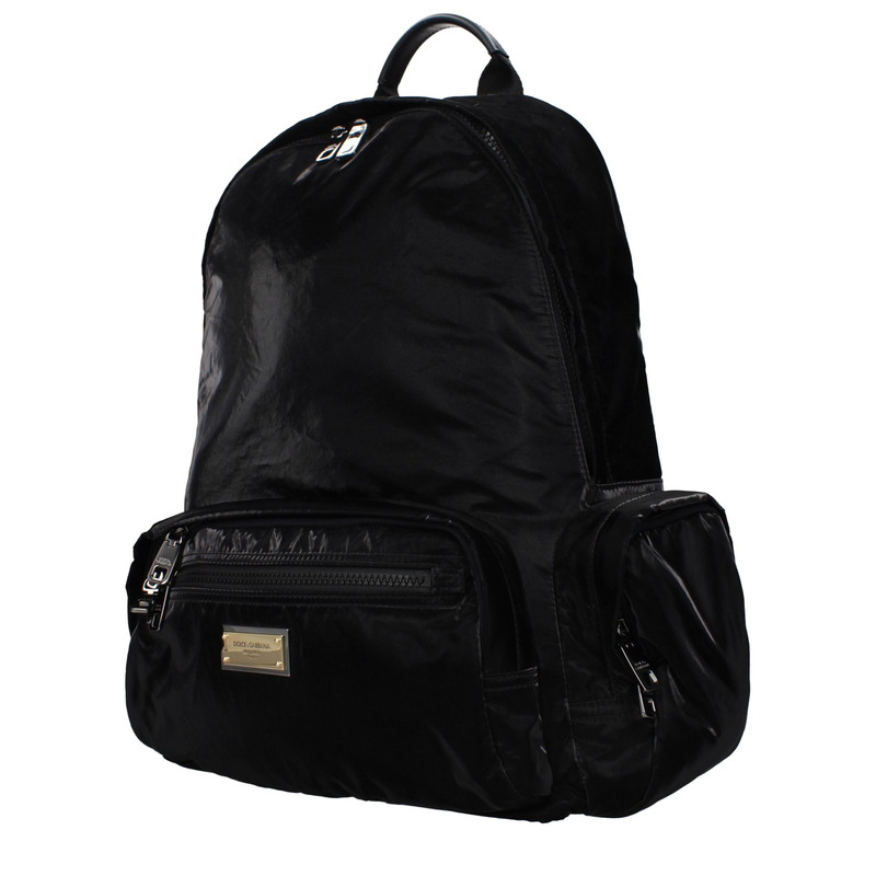 Black nylon backpack-null