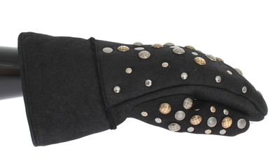 Gray wool shearling studded gloves, Grey, medium