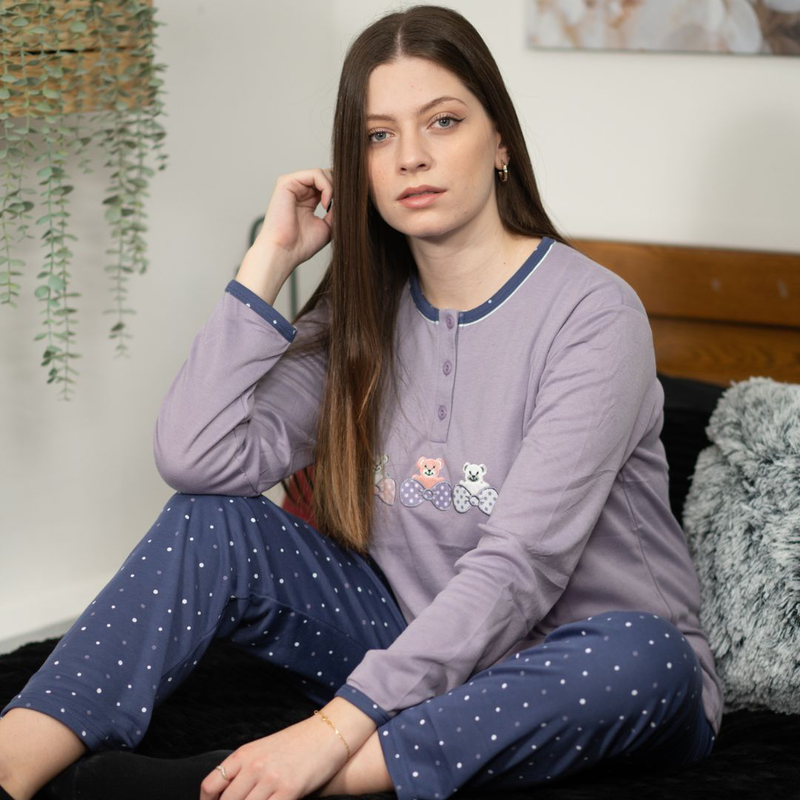 Product image: Ladys pajama with buttom in flanel fabric #f1635-null