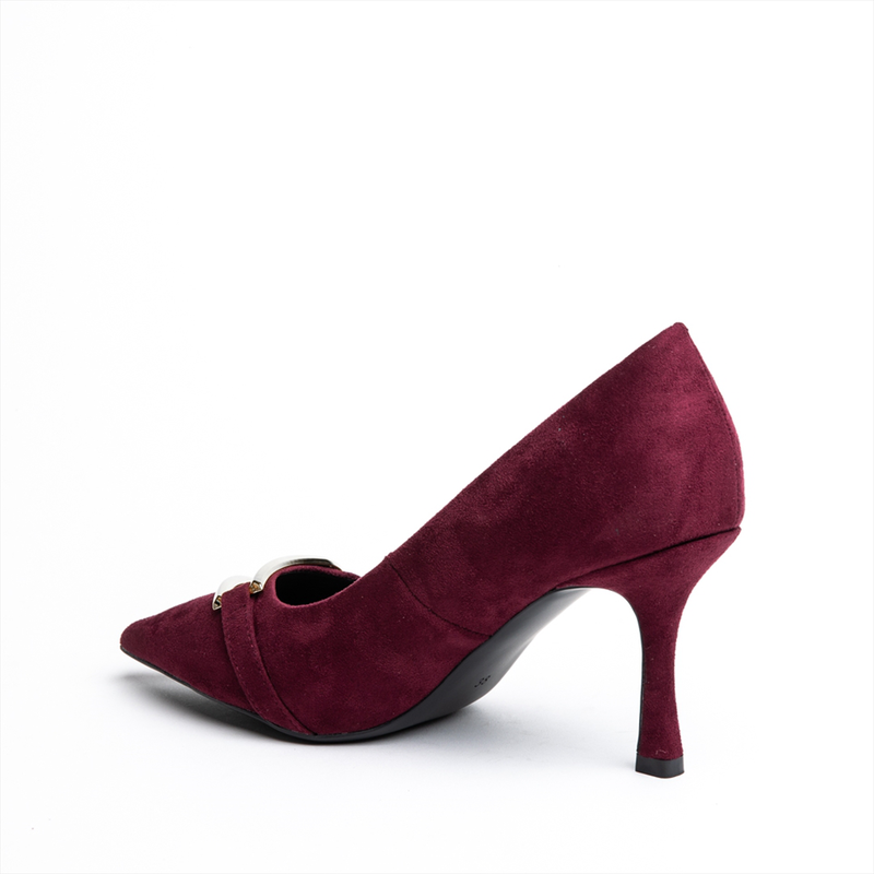 Miss belgini high heeled suede pumps with metal gold embellishment-null