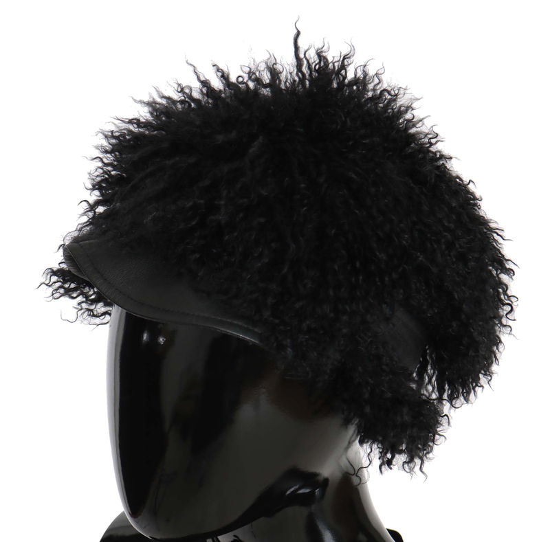 Black tibet lamb fur leather gatsby hat-null