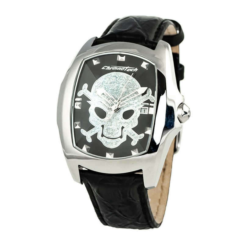 Black leather dress watch-null