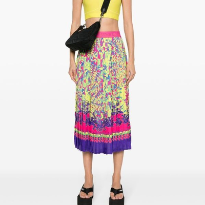 Versace jeans maxi pleated baroque skirt, Multicolor, medium