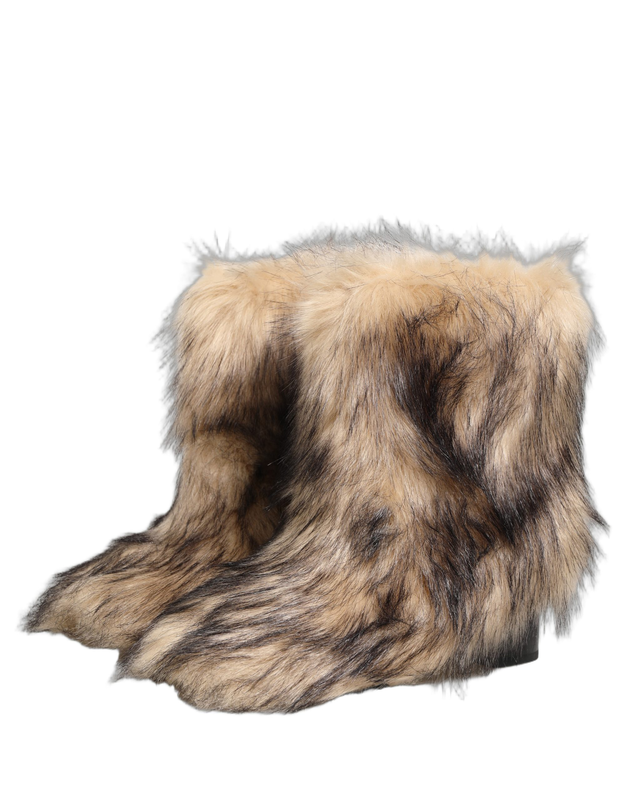 Brown faux fur mid calf men boots shoes-null
