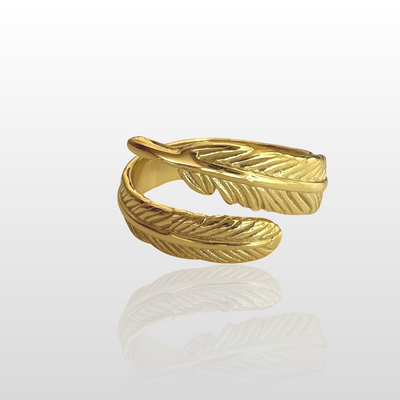 Feather ring - high quality silver 925 gold plated, , medium
