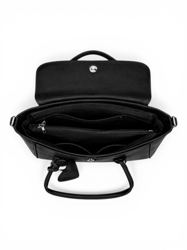 Structured top handle tote bag - black-null