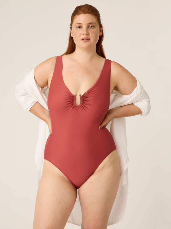 Swimwear v neck one piece high-null
