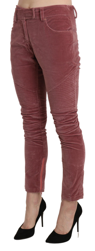 Red mid waist skinny cotton pants-null
