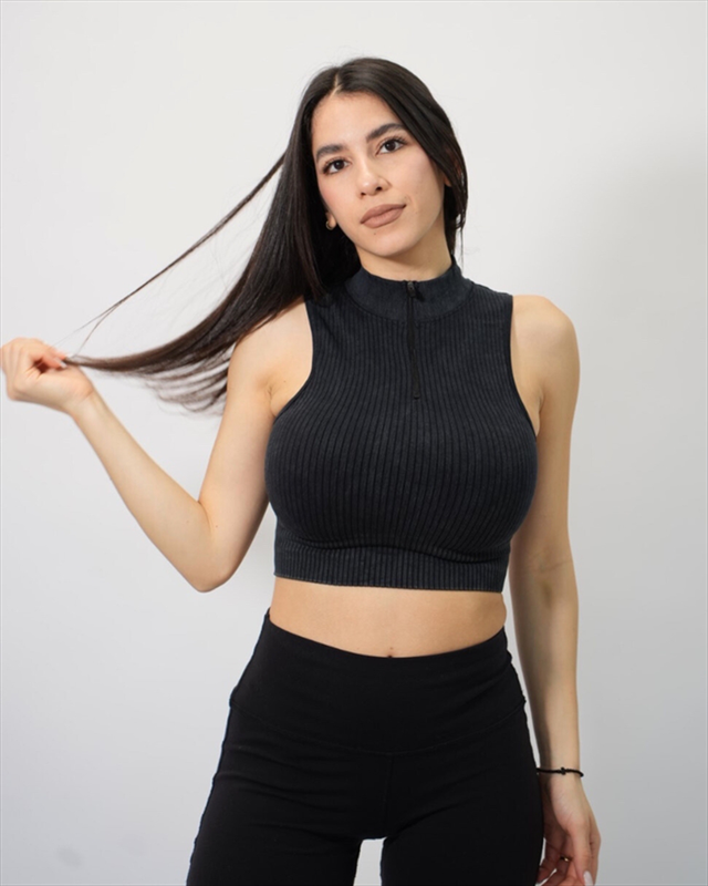Ripped crop top with zip yjs7708-null