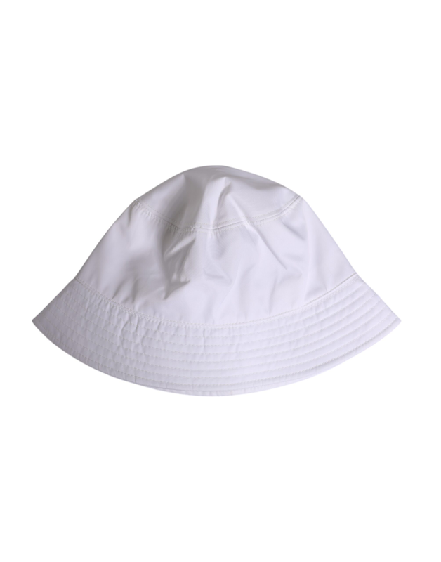 White cotton wide brim bucket hat-null