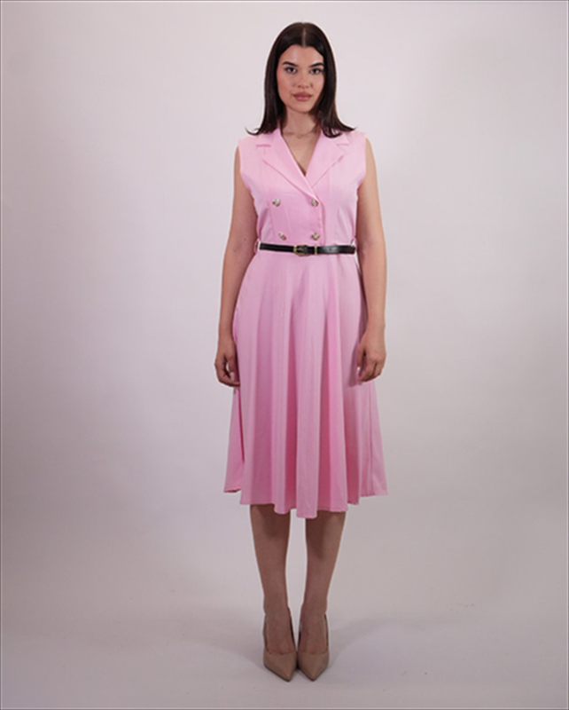Sleevless dress with buttons and belt a3065-null